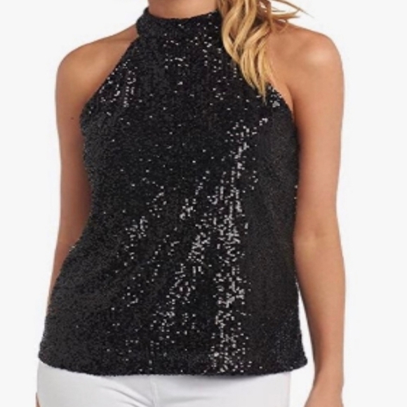 CABLE & Gauge Halter Neck Sequin Embellished Top - Picture 1 of 4